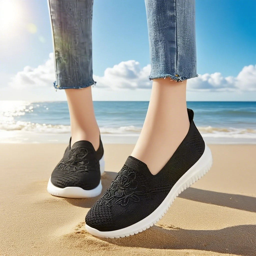 Women'S Exquisite Embroidered Casual Sneakers - Lightweight And Comfortable With Breathable Fabric Upper, Suitable For Outdoor R