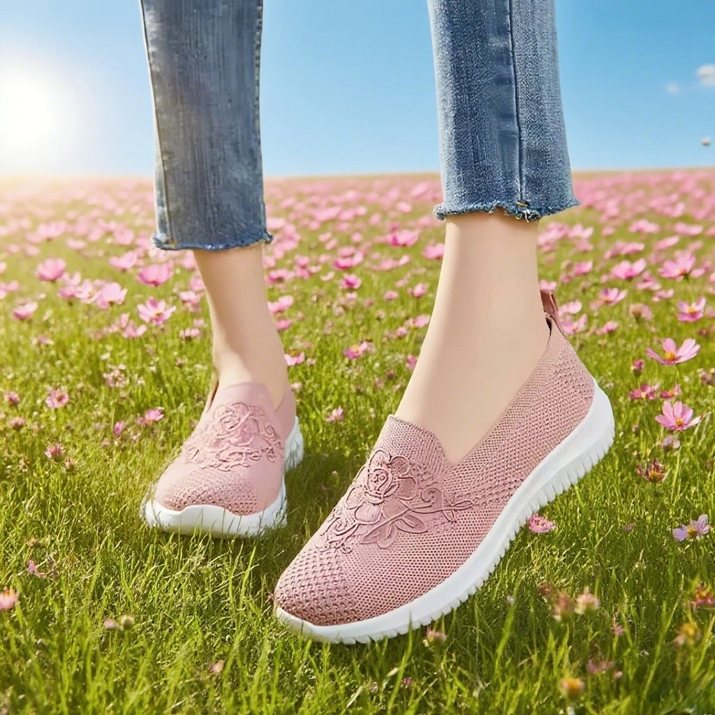 Women'S Exquisite Embroidered Casual Sneakers - Lightweight And Comfortable With Breathable Fabric Upper, Suitable For Outdoor R