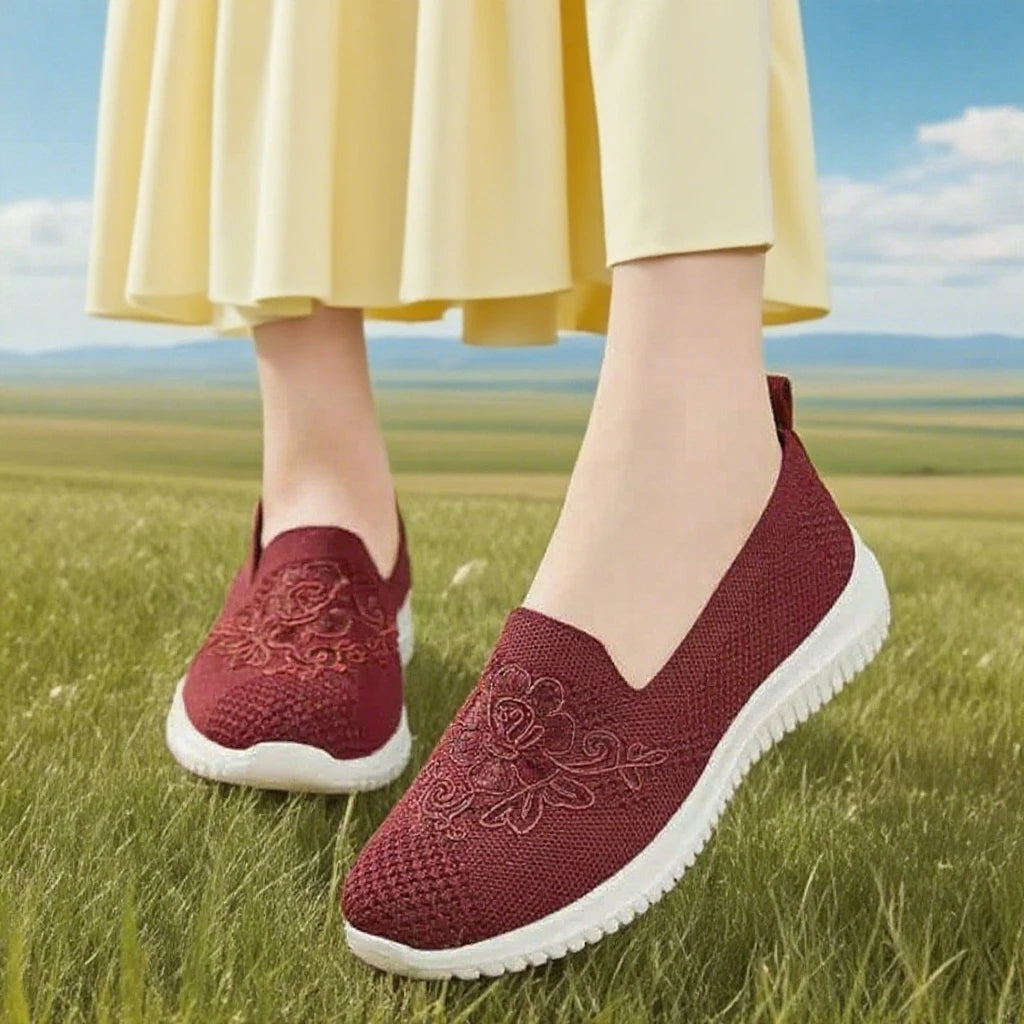Women'S Exquisite Embroidered Casual Sneakers - Lightweight And Comfortable With Breathable Fabric Upper, Suitable For Outdoor R