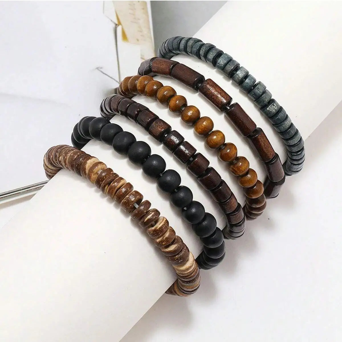 WoodWeave Leather Armband Set